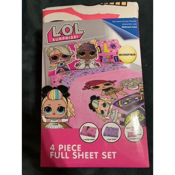 LOL Surprise 4 pc Full Microfiber Bedding Sheet Set Pink & Purple NWT - Picture 1 of 3